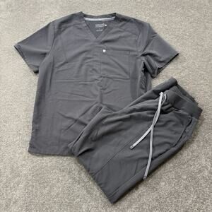 Fabletics Scrub Set L Top Pants Gray Feel Good Performance Unisex Medical EUC